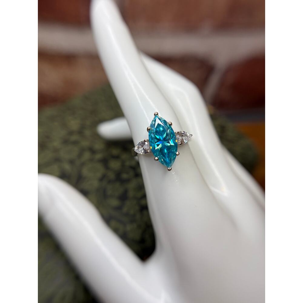 5 Carat Windex Blue Marquis Cut Moissanite Ring 925 Sterling Silver Size 8